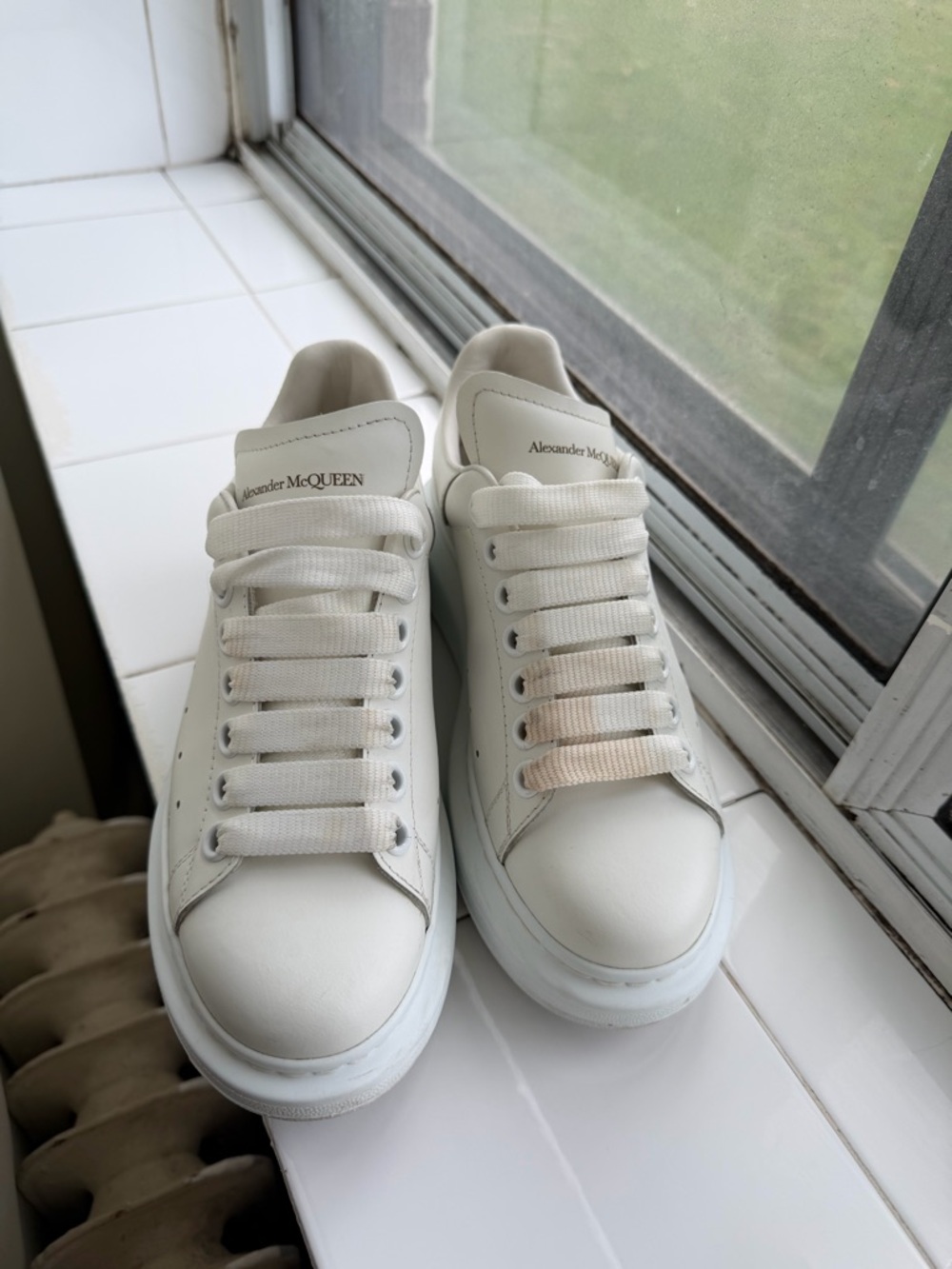 Alexander McQueen Off-White Leather Platform Sneakers with Cream Accents
